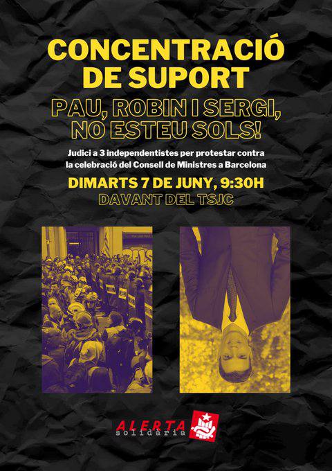 ⬛️⬜️🔴 Avui, la presidenta de l'<a href="/assemblea/">Assemblea Nacional Catalana</a>, <a href="/DolorsFeliu/">Dolors Feliu</a>, ha acompanyat en Sergi, en <a href="/pau_llibertat/">Pau Llibertat</a> i en Robin, jutjats per acudir a la protesta pel Consell de Ministres a Barcelona.

✊ Persistirem en la incansable defensa de les persones represaliades!