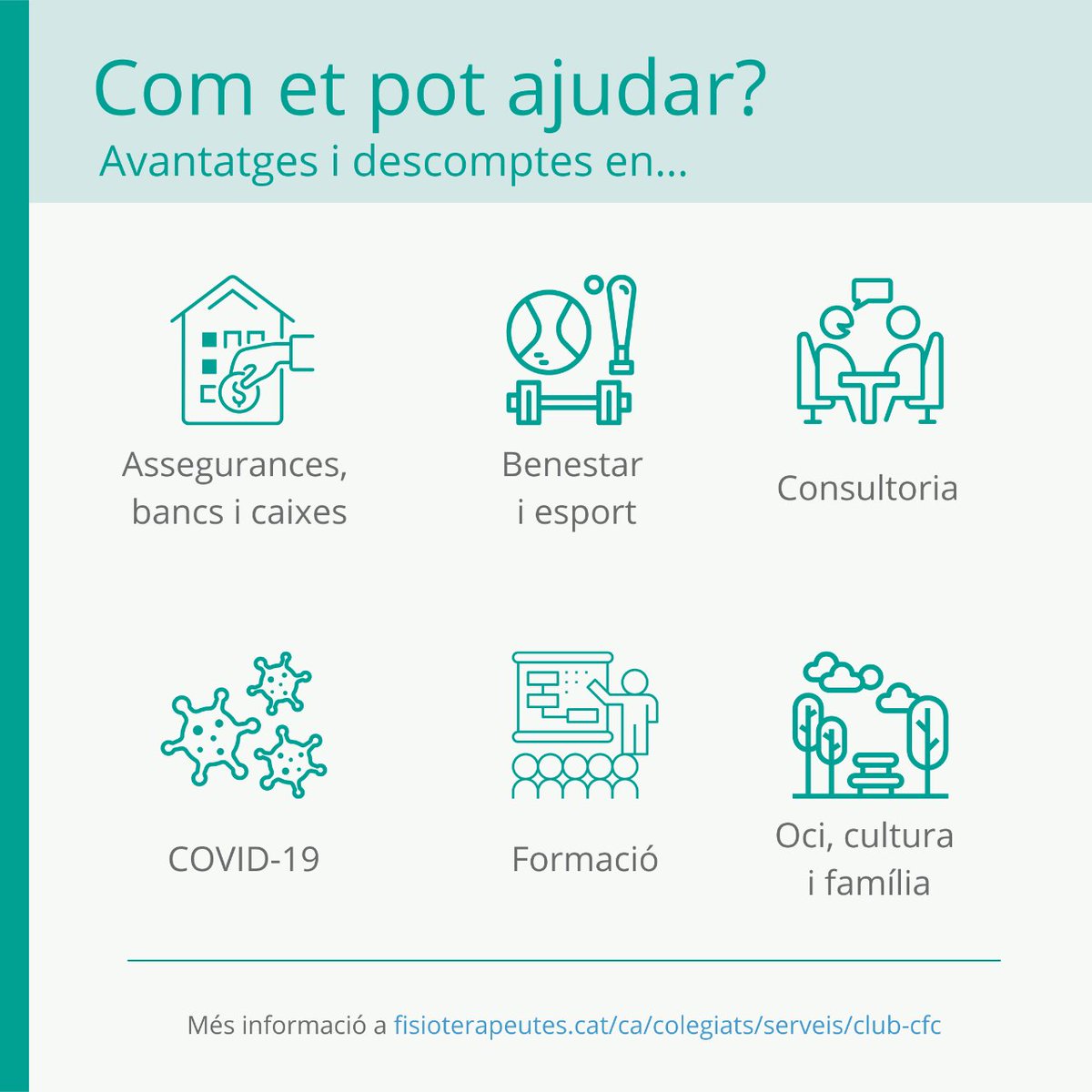 ColFiCat's tweet photo. 🙌 Fisioterapeuta, sabies que per ser col·legiat/ada pots gaudir de tots aquests avantatges?
Trobaràs més informació a 👉https://t.co/bjafj8zF69
#CFC #fisioterapeutes #ClubCFC https://t.co/gIqgU4E0Lt