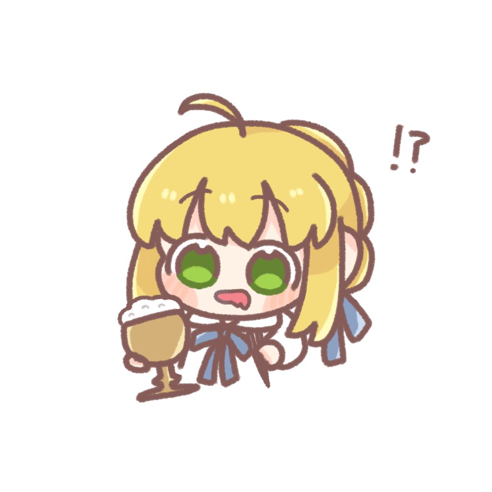 artoria pendragon (fate) 1girl blonde hair solo ahoge green eyes bowl !?  illustration images