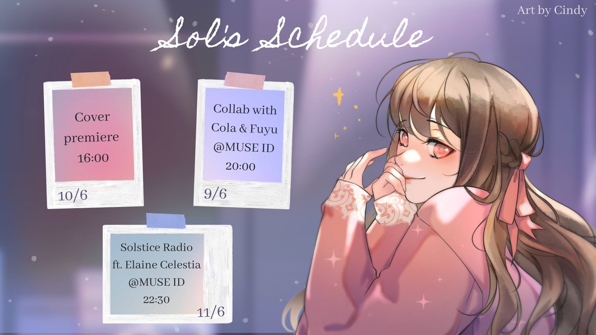 SolaceAmerta's tweet photo. my (super late) weekly schedules !!
Tags π·
General - #SolaceAmerta
Live - #SolaceLive
Clip - #SolaceClip
Art - #SolPAINt
Meme - #Solahaha
Sing - #Solasido
NSFW - #Solewd https://t.co/Ar4pEBusAq