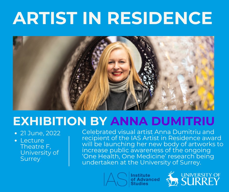 Renowned visual artist <a href="/AnnaDumitriu/">Anna Dumitriu</a> launches her new body of artworks  where she has been exploring cutting edge #OneHealthOneMedicine research.  @the_IASArtist
When | 21 June 12:00 - 14:00
Where: Lecture Theatre F <a href="/UniOfSurrey/">University of Surrey</a> 
Registration required | ow.ly/hZAW50JfCvt