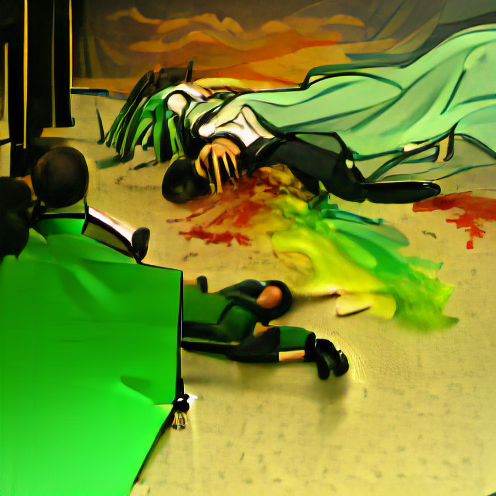 O_T_Human's tweet photo. Dramatic death scene the principal colors should be green tones (#XIZO) #art #artist #artwork #nft #nfts #nftcollector https://t.co/WOpJXeAU4l