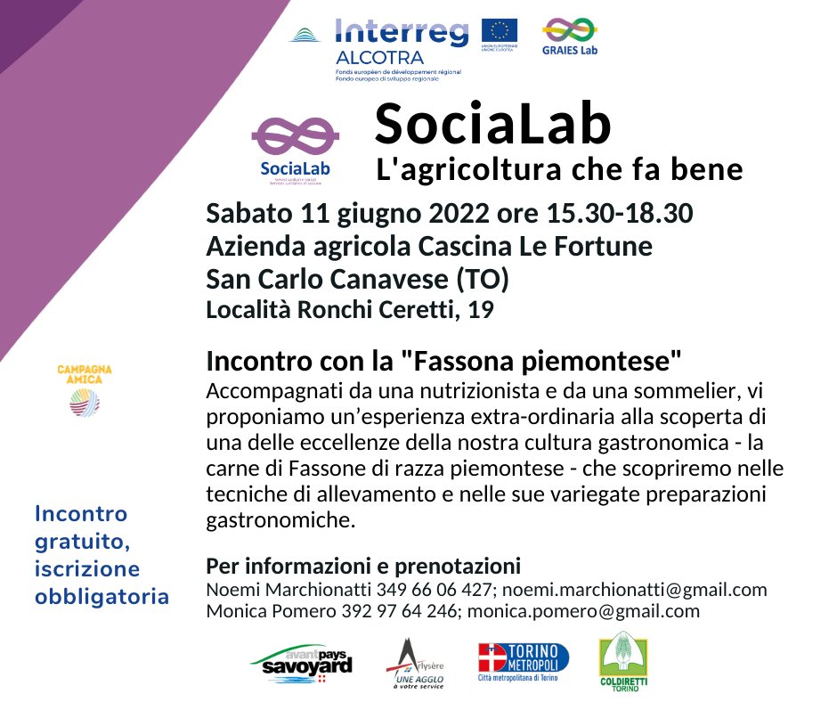 GRAIESLab's tweet photo. #SociaLab
“L’agricoltura che fa bene” di @ColdirettiTo sabato #11giugno h 15.30 Cascina Le Fortune #SanCarloCanavese alla scoperta della #carne di #Fassone  eccellenza gastronomica #cucina #piemontese 
@CittaMetroTO
@CamComTorino
@galcanavese @InterregALCOTRA https://t.co/acgraaNZf3