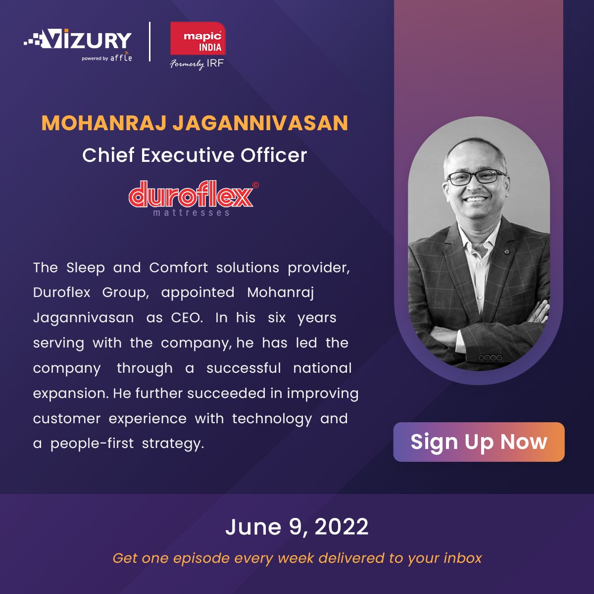 Clear your calendars for the first episode of the Retail Leadership Series in partnership with <a href="/MAPIC_India/">MAPIC India</a> 

Speaking with Mohanraj Jagannivasan, CEO, <a href="/Duroflex_world/">Duroflex</a> on 9th June 2022.

Sign up: bit.ly/3tnd1rV

#Retail
