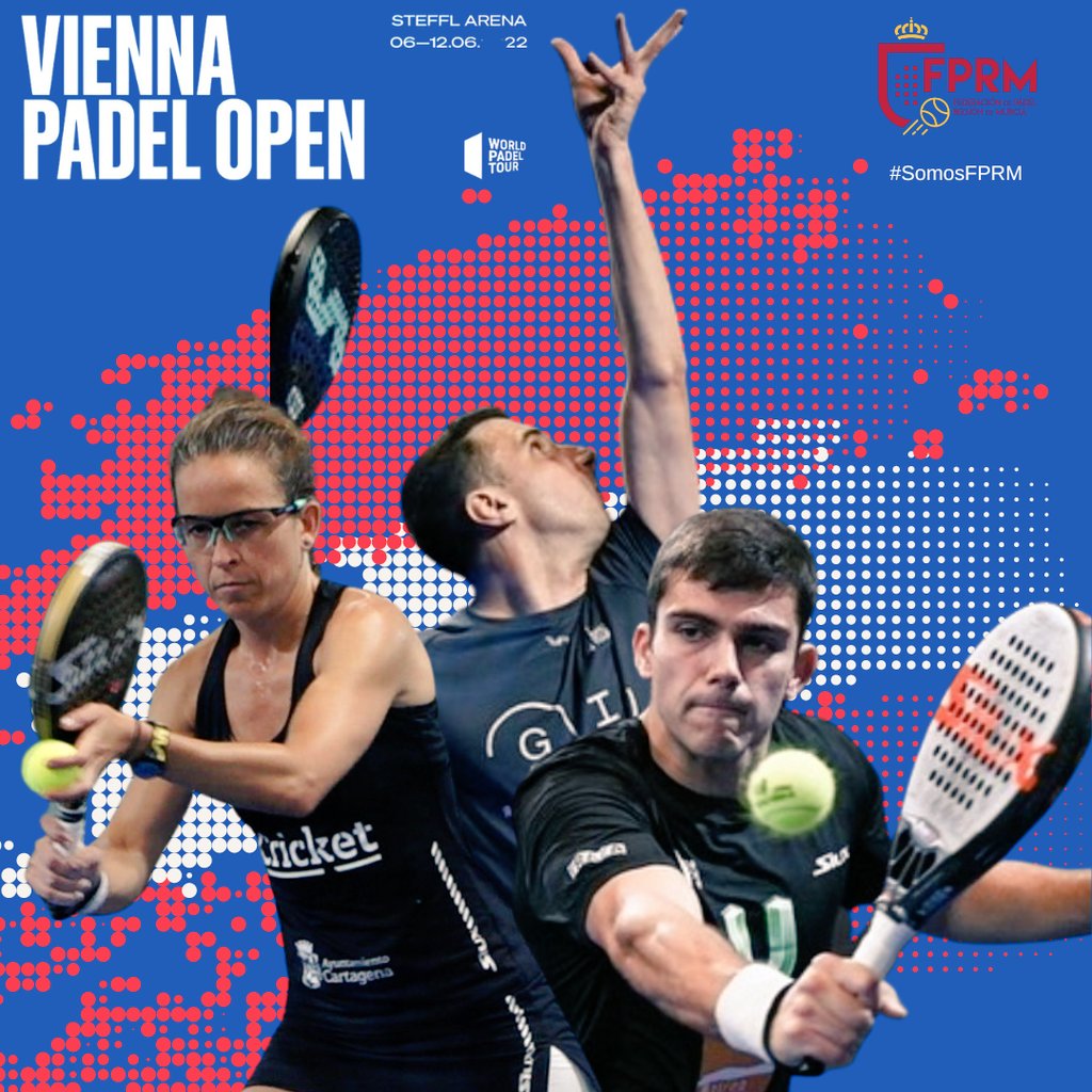 FedPadelMurcia's tweet photo. 🎭🇦🇹💥 Arranca el #WPTViennaOpen
Siguiremos de cerca los resultados de los partidos de nuestr@s jugador@s murcianos 🚹🚺
Desde la FPRM queremos desearos mucha suerte a tod@s!🍀💪
#WPTViennaOpen🇦🇹 #SomosFPRM #deportesmurcia
#FPRM @pattytxu @victorruizesp @javigmora_ https://t.co/IF2juQ3bbU