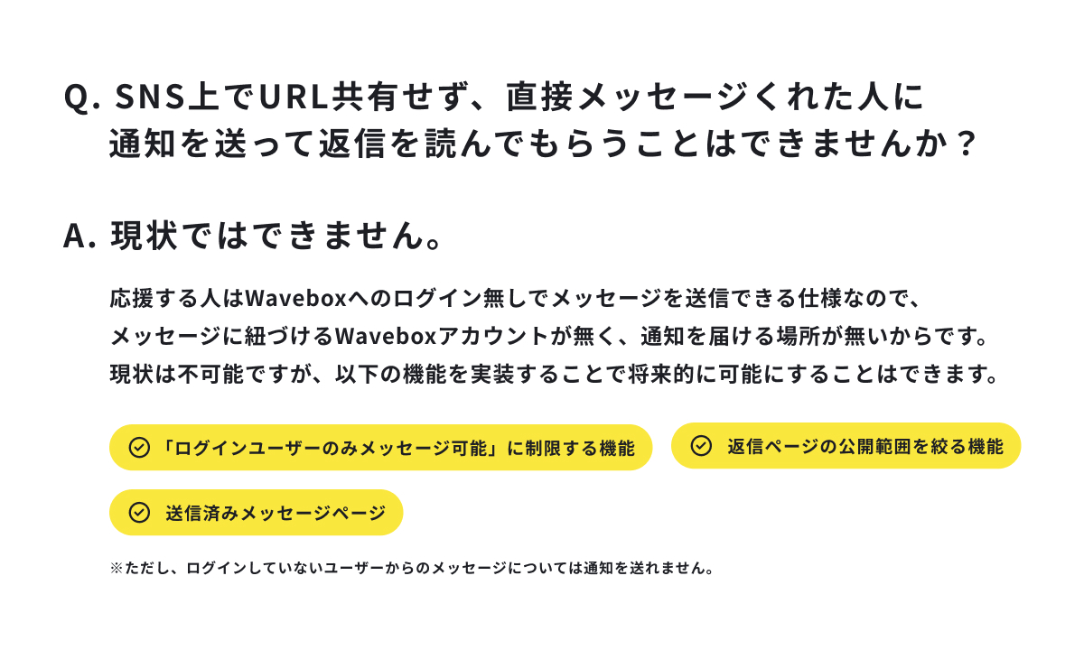 返信機能についてのよくある質問、「メッセージをくれた人に直接通知を