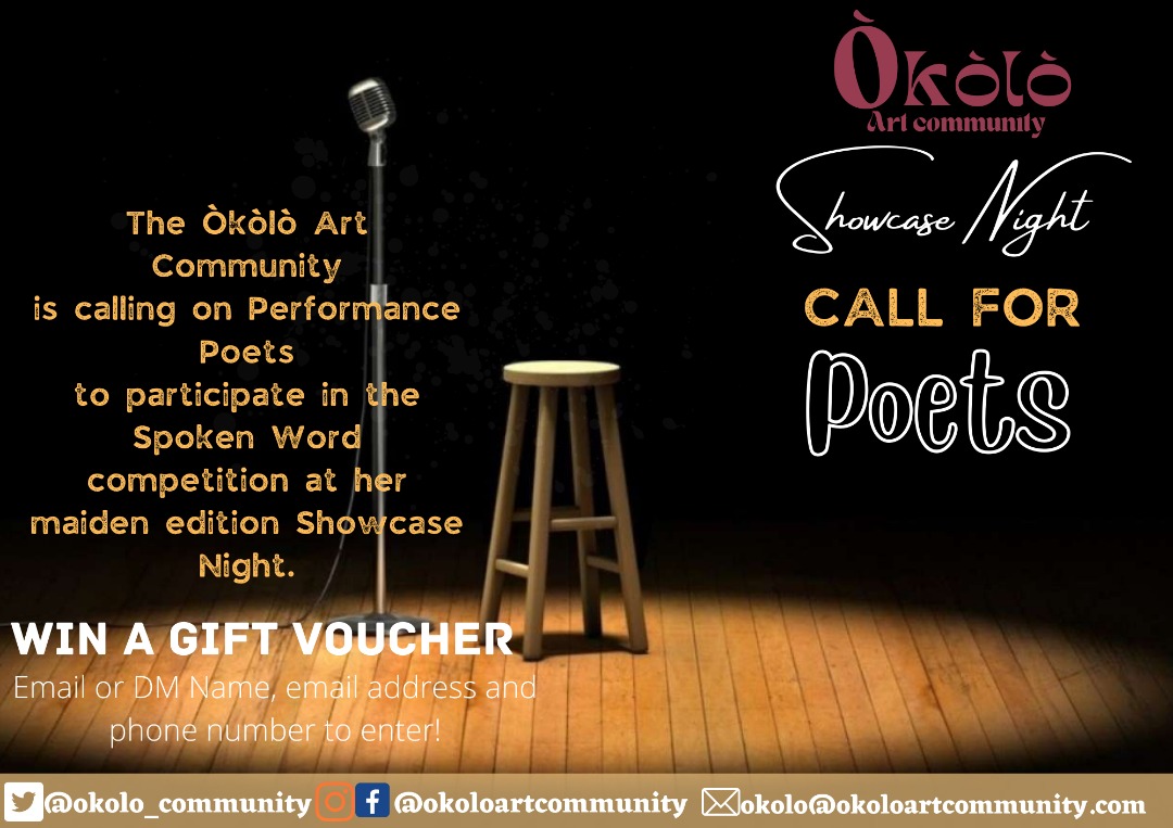 Okolo_Community's tweet photo. Are you a performance poet in Ibadan? Do you do amazing spoken word?
Come light up our stage at our showcase night and win a gift voucher!
#poetry #channelstv #EnoughIsEnough #japa #blackchully #win #poetrylovers #spokenword #ibadantwittercommunity https://t.co/uXiTVbzFQu