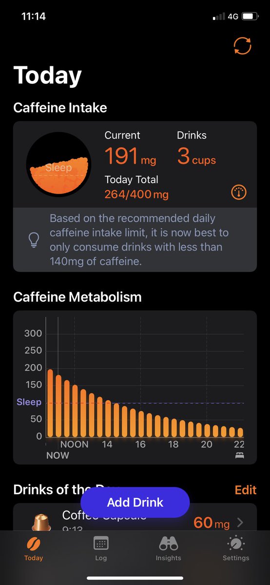 WebsterChris85's tweet photo. Oo nice to know I can fit in another coffee before I hit da limit! 8 hours of uninterrupted sleep as shown by my @ouraring yesterday and I’m feeling sooo good today 😍😍 #caffeineintake #sleepbetter #hicoffeeapp https://t.co/5R9R511IXW