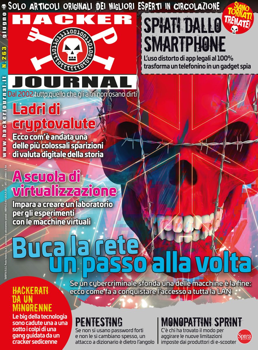 hacker_journal's tweet image. Dal 7 Giugno il Numero 263 in #edicola #hackerjournal #cybersecurity #hacker