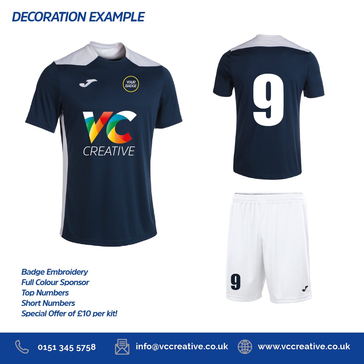 We are now an Official Supplier of Joma Teamwear &amp; Training Wear in Liverpool! ⚽️ 

Here’s just an example of one of many kits we can supply from just £19.95 per kit! (Top, Shorts &amp; Socks).

📍 VC Creative. 66 Sonning Avenue. Litherland. L21 9JZ. T. 0152 345 5758