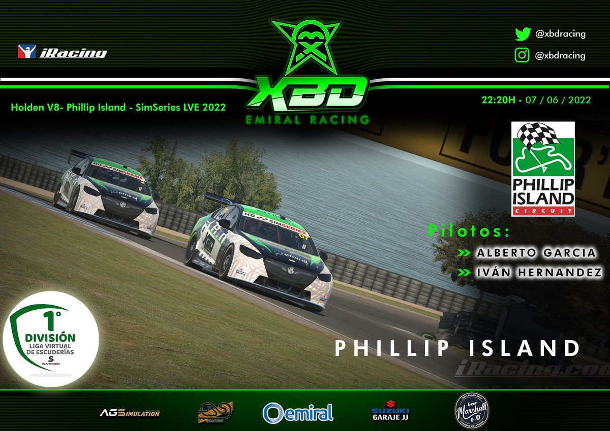 1️⃣ Div #LVE de <a href="/DriversparadeCb/">Drivers Parade Club</a> 

¿Nos jugamos mucho hoy? Si.

¿Presión? No. A disfrutar muchachos ☺️ 😎

Nos representan dos grandes como <a href="/alberto_g85/">Alberto García</a> y @hyperz_5 

¡Suerte guerreros! #GreenPower #GoXBD

📽️ twitch.tv/driversparadec…
⏰ 22:20 Q / 22:30 RACE
👀 V8 Phillip Island