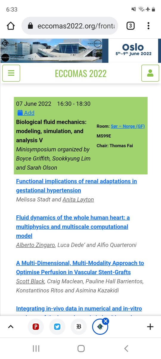 Today at #Eccomas2022 Biological fluid mechanics: modeling, simulation, and analysis V Join us at 16:30 in Sør – Norge (GF)