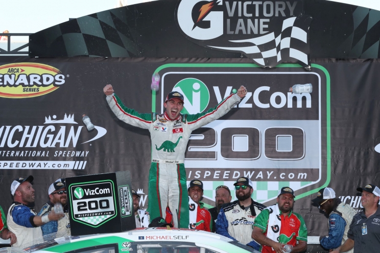 HoursofRacing's tweet photo. On this day in 2019, @michaelself scored his 6th career @ARCA_Racing win at @MISpeedway #ARCA #FlyTheV #DINOracing #TeamToyota https://t.co/6pptpGhh29
