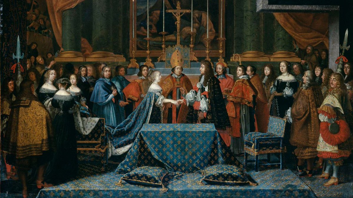 Histoire_image's tweet photo. #CeJourla #9juin #1660, #LouisXIV épouse #MarieTherese, fille du roi #PhilippeIV d’Espagne, à #SaintJeandeLuz. Le #mariage scelle la paix des Pyrénées signé le 7 novembre 1659 et met fin à la guerre entre la France et l’Espagne.
https://t.co/uJbIliRSwQ #traitedepaix #GrandSiecle https://t.co/x8yEBQZHeY