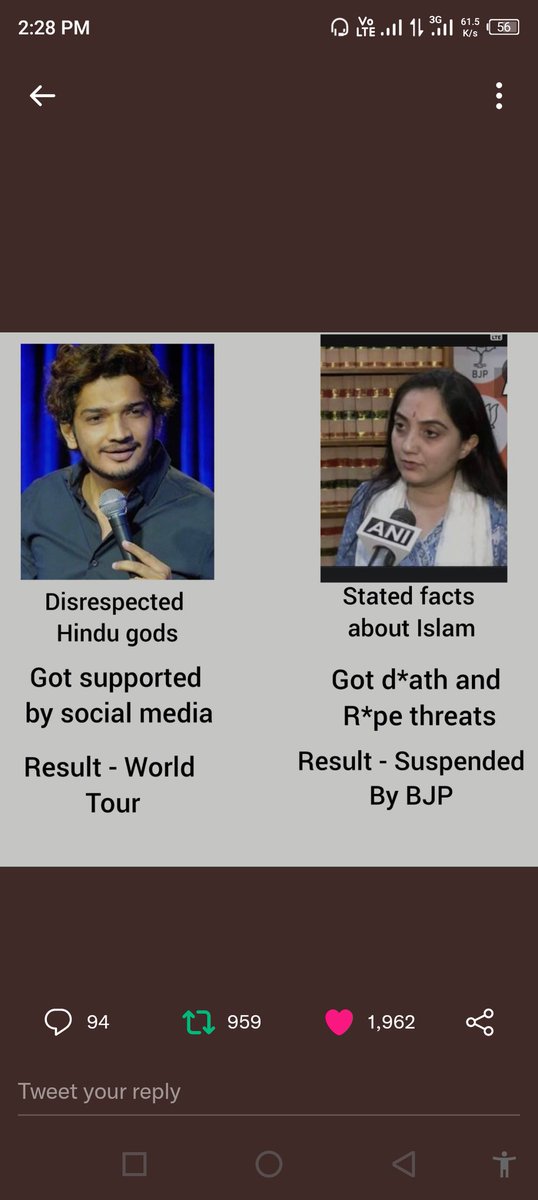 bombaaat1's tweet photo. Justice for Nupur sharma #SupportNupurSharma #nupursharmabjp #NupurSharma https://t.co/YIb3J5fGte
