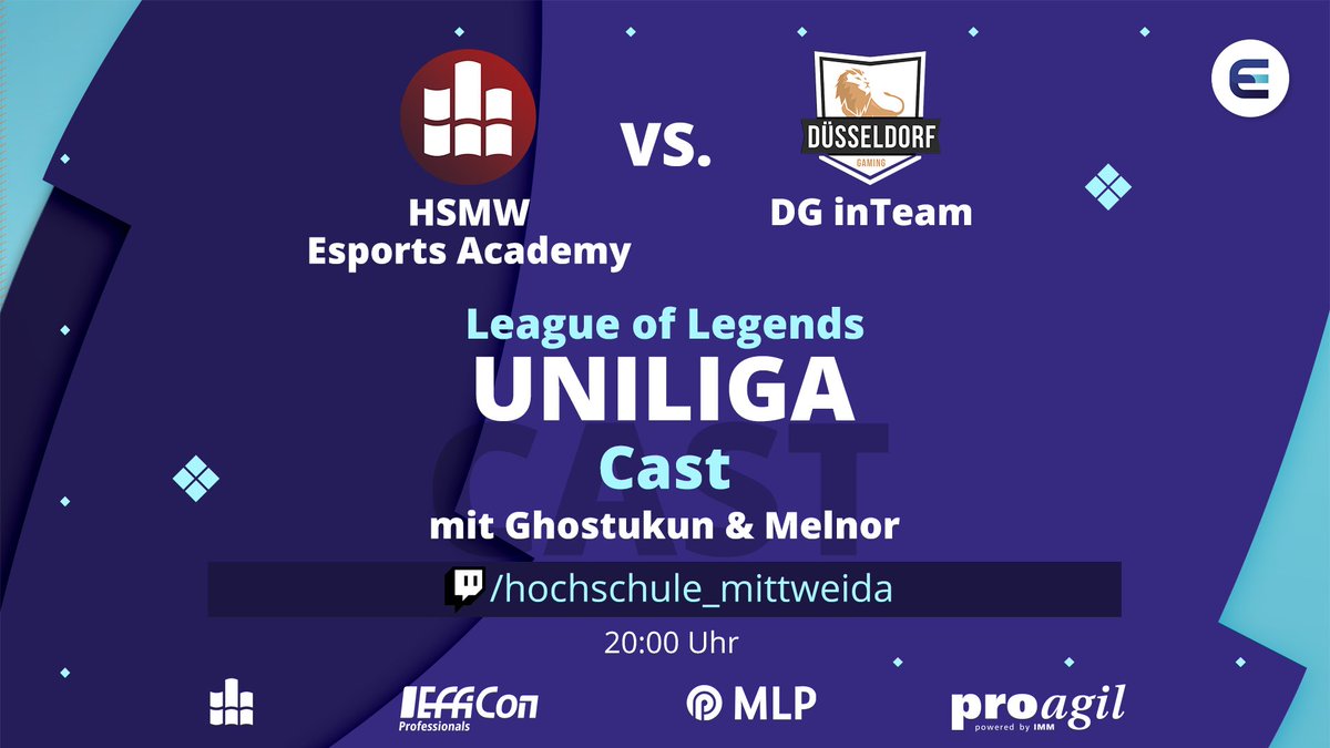 Auch diese Woche sind unsere Caster für euch am Start! Gemeinsam casten sie für euch die <a href="/uniligaGG/">Uniliga</a>-Games des Academy Teams. Kommt dazu und feuert die @hsmw an!🙌

🕖Heute, 20:00 Uhr 
🆚 <a href="/ddorf_gaming/">Düsseldorf Gaming</a> 
🎙️ gecastet von <a href="/Ghostukun/">Ghostukun</a>  &amp; <a href="/M3ln0r/">Marc Peter</a> 
📺gestreamt auf twitch.tv/hochschule_mit…