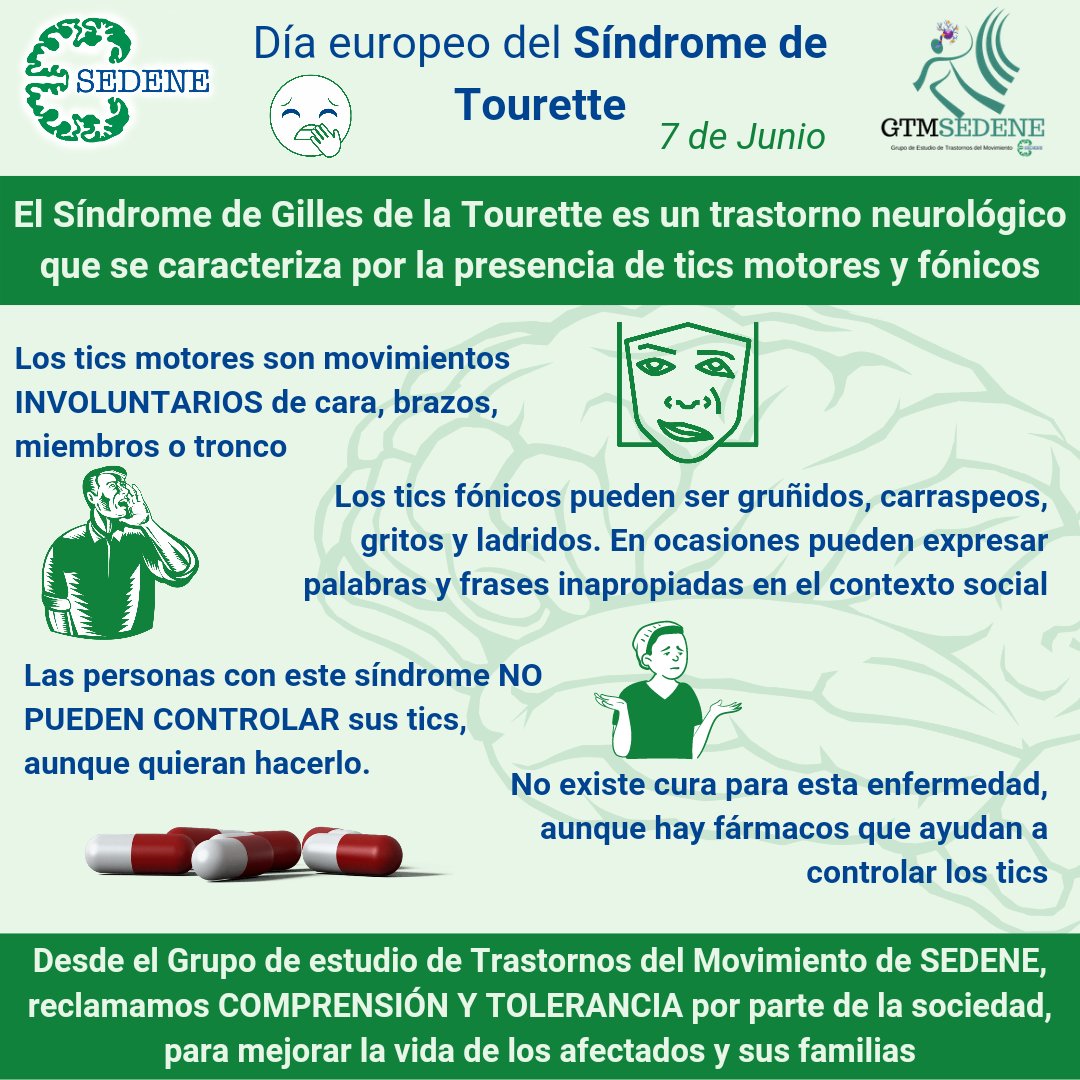 Hoy, 7 de Junio, es el #DiaeuropeodelsindromedeTourette

El grupo de estudio de Trastornos del Movimiento de #Sedene nos acerca esta información para poder entender mejor está patología y así ayudar en la integración y normalización de estos pacientes.

Conocíais esta enfermedad?
