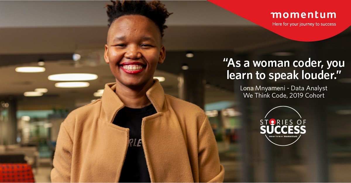 Momentum_za's tweet photo. Ready for it!? The future is bright. We’re excited to bring you a series of unseen success stories. We kick off with Lona the coder from the @wethinkcode gang - our CSI success partner. Watch her story breathe purpose on our TL this #YouthMonth2022. Stay on #MomentumFutures. https://t.co/WZDdhymuYK