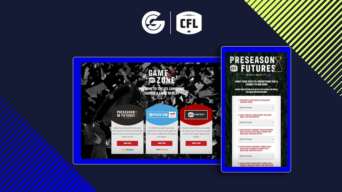 🏈 Our first <a href="/CFL/">CFL</a> season is nearly here &amp; we're unveiling the new era of interactive fan experiences. 

🚀 Today, we're launching the new #CFL GameZone &amp; Preseason Futures game with plenty of other innovations to come this year!

Get the full details here: bit.ly/3tlJGy5