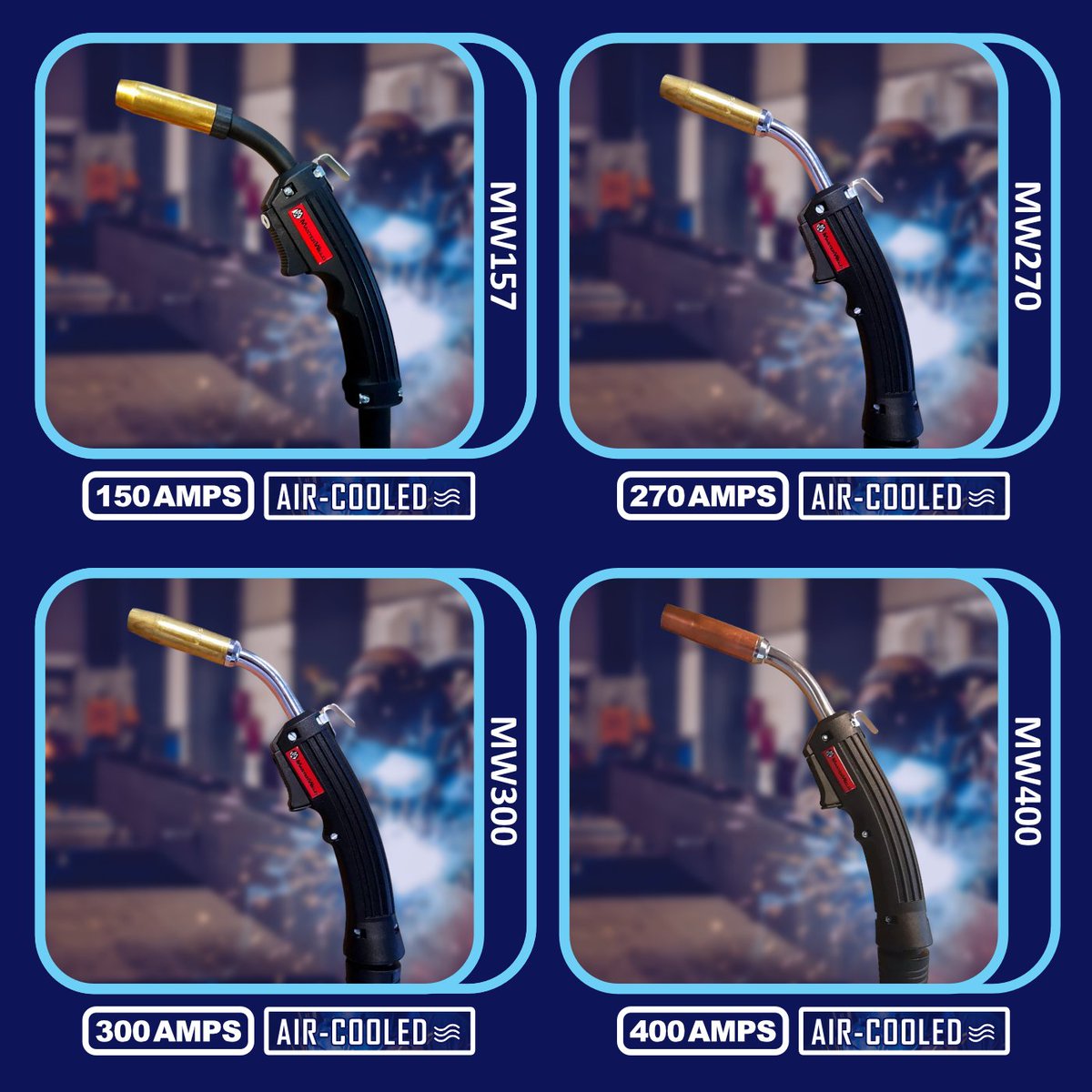 1stopwelding's tweet photo. @masterwelduk MIG Welding Torches 👩‍🏭 come in a great range of amperages ⚡ and a choice of air 💨 or water-cooled! 💧 https://t.co/Uhr90NtMSM