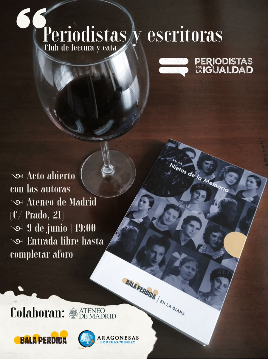 La historiadora <a href="/CarminaGustran/">Carmina Gustrán</a> acompañará a las autoras de <a href="/NietasMemoria/">Nietas de la Memoria</a> en la tertulia de <a href="/ateneodemadrid/">Ateneo de Madrid</a> de este jueves 9, a 19:00h. Contextualizará la trágica situación de la mujer en España en los años 30 <a href="/balaperdidaed/">Bala Perdida Editorial</a> <a href="/noemisanjuan/">Noemí San Juan</a> <a href="/MarAbad/">Mar Abad 🏳️‍⚧️ 🏳️‍🌈</a> Más 👇
periodistasporlaigualdad.org