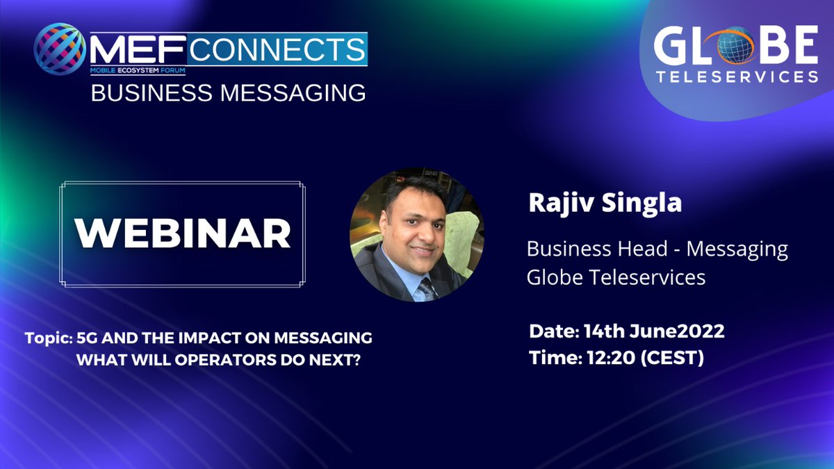 GTeleservices's tweet photo. We are glad to announce that our Business Head - Messaging, Mr. Rajiv Singla will be taking part in the webinar, to be conducted in association with MEF Mobile Connect - Messaging on June 14th, 2022.
Stay tuned for more updates.
#MEF #MEFCOnnects #BusinessMessaging #GTS #Telecoms https://t.co/HjQ36ilb9r