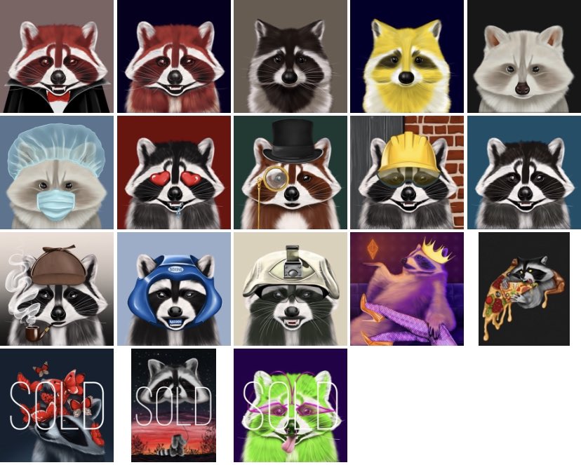 RACCOON’S VILLAGE  COLLECTION 🦝

Each raccoon is a person with its senses, feelings, mood and features.

You can choose your reflection in Raccoon's Village.

50% of proceeds will be donated to animal shelters❤️‍🩹

18/50 Minted
3/18 SOLD 

Floor price 0,03 $ETH

Link⬇️