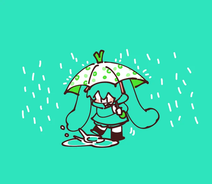 ねぎ傘でおでかけミクさん( ¨̮ ) 