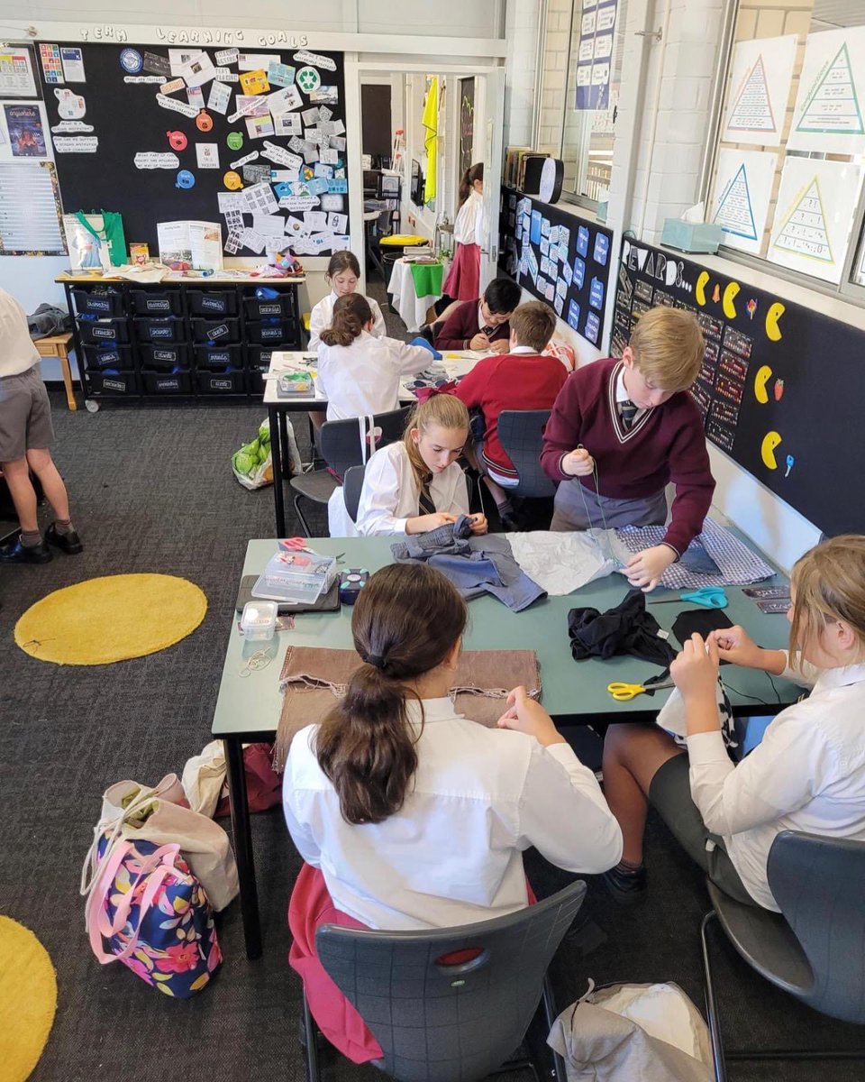 St_Peters_P_S's tweet photo. Our fabulous Year 6 students creating sustainable bags for their inquiry project. The children will then add items to help community members in need. Amazing! #TRUEInquiry #TRUE #Sustainable #HelpingOthersInNeed https://t.co/DXYjARMfjF