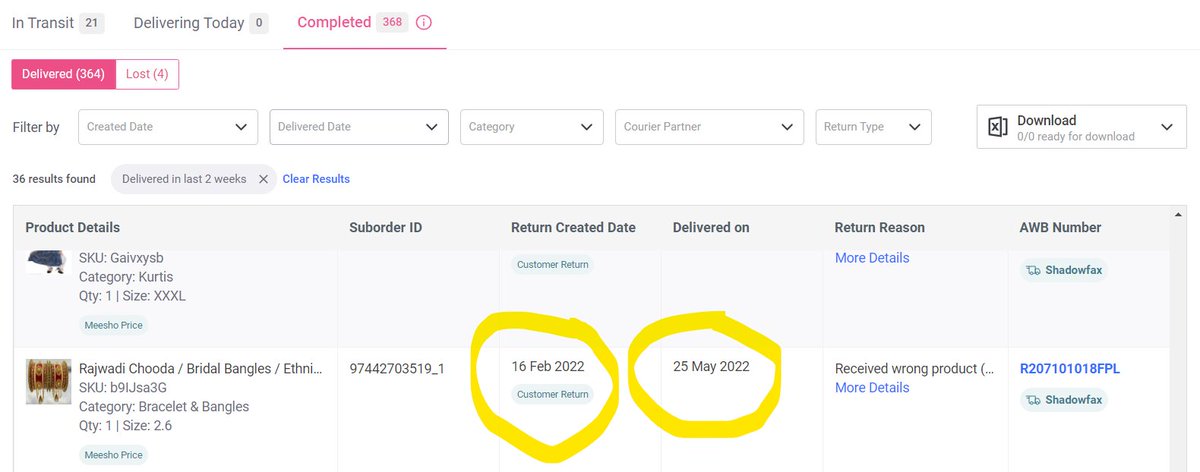 sanish18's tweet photo. @Meesho_Official @meesho_support
Item Returned on 16-Feb-2022 is showing delivered on 25-May-2022, and on contacting your support insists that the item is still in transit. What is the lead time for transit. 4 months? Also attached the case id screenshot. https://t.co/xkTtbqyf6o