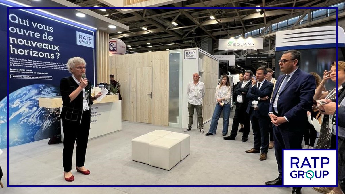 RATPgroup's tweet photo. Inauguration du stand à l'#EuMo2022 par @MClaude_Dupuis, Directrice Stratégie, Développement Durable &amp; Immobilier #RATPGroup, membre COMEX, avec @MedMezghani, Secrétaire Général de @UITPnews https://t.co/UJRjnaXnSD