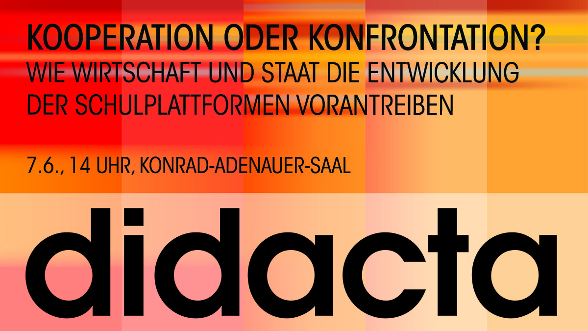 Didacta Verband (@didactadigital) on Twitter photo Erfüllen Schulplattformen wie LOGINEO die Anforderungen der Praxis? Wie bringen Wirtschaft und Politik die Entwicklung voran? Darüber diskutieren Expert:innen um 14 Uhr auf der #didacta, u.a. mit Thomas Jarzombek <a href="/tj_tweets/">Thomas Jarzombek</a> und Martin Hüppe <a href="/mhueppe/">Martin Hüppe</a>
bit.ly/3tcS6rx Erfüllen Schulplattformen wie LOGINEO die Anforderungen der Praxis? Wie bringen Wirtschaft und Politik die Entwicklung voran? Darüber diskutieren Expert:innen um 14 Uhr auf der #didacta, u.a. mit Thomas Jarzombek <a href="/tj_tweets/">Thomas Jarzombek</a> und Martin Hüppe <a href="/mhueppe/">Martin Hüppe</a>
bit.ly/3tcS6rx