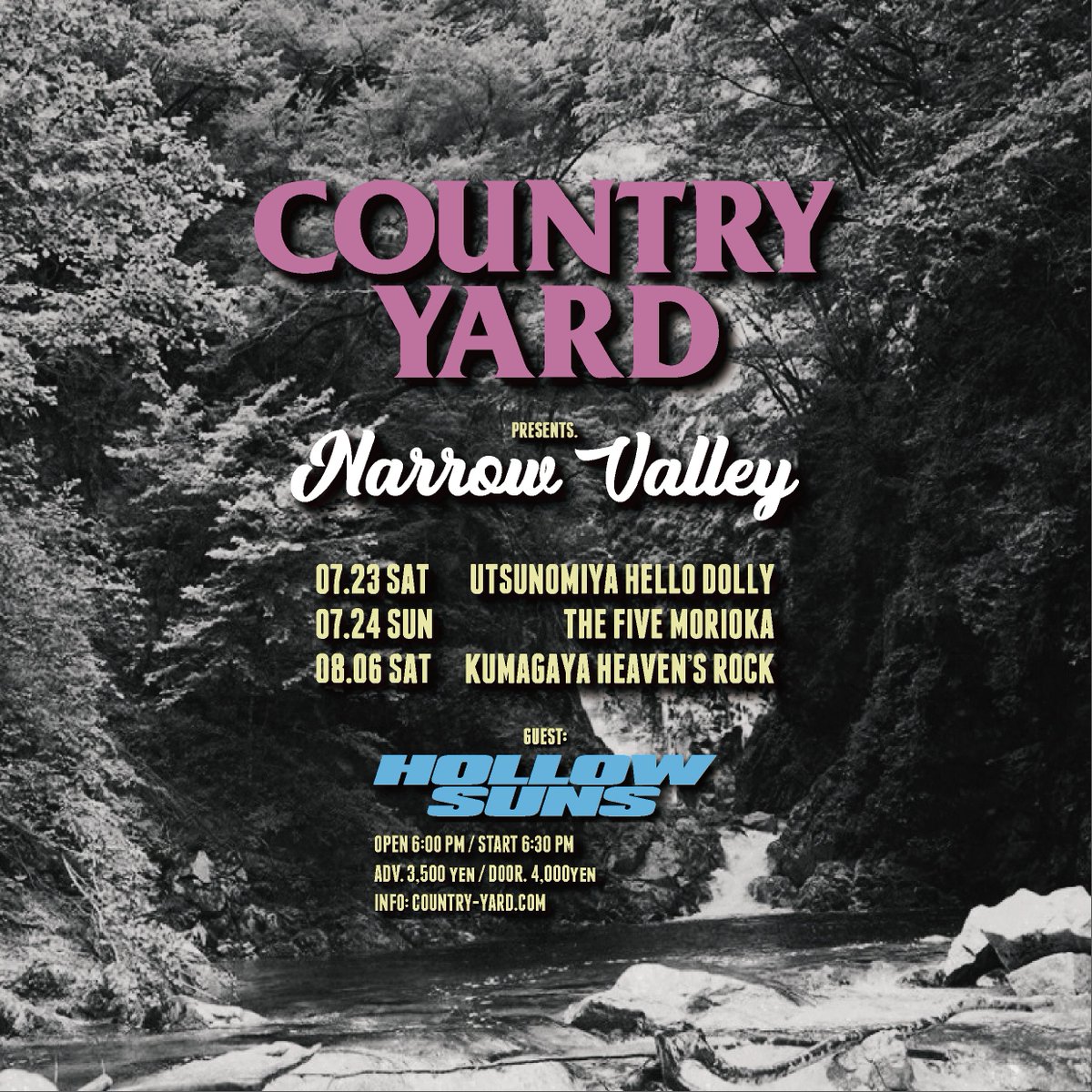 punkloid's tweet photo. COUNTRY YARD、HOLLOW SUNSをゲストに迎え自主企画『Narrow Valley』ツアー開催決定!
▶︎https://t.co/q45F2u7L4p
#COUNTRYYARD #HOLLOWSUNS #NarrowValley https://t.co/q7Bf3JZTza