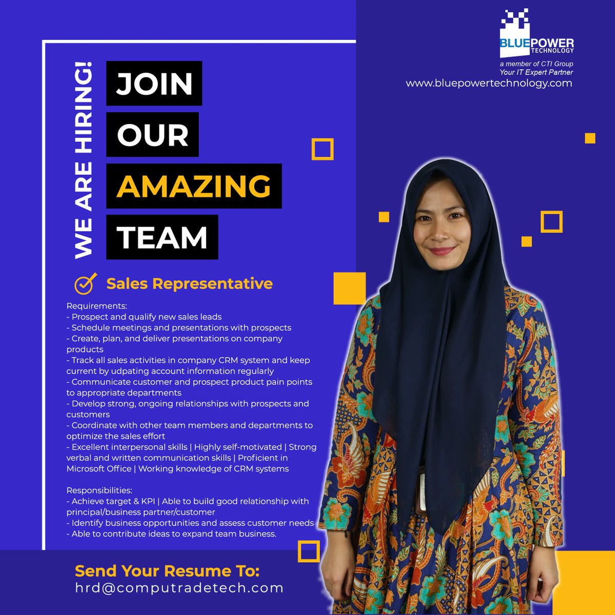 bluepowerid's tweet photo. [JOB VACANCY]
Hai sobat BPT.
Yuk jadi bagian dari keluarga Blue Power Technology dan apply dari lowongan kami yang tersedia. Langsung kirim CV kamu ke
hrd@computradetech.com

#BPT_ID
#YourITExpertPartner
#TogetherBiggerStronger
#lowongankerja #career #jobvacancy https://t.co/Ok3BFELjR4