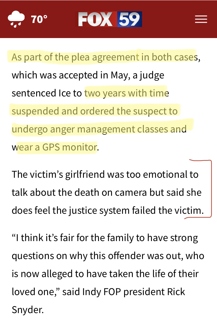 RickFOP86's tweet photo. MEARS MATH: Indy Prosecutor gives sweetheart plea deal to Repeat Serious Violent Felon

Combines 2 New Felony Cases + Offers 2 Years (Suspended) + Anger Management = GPS/No Jail

30 Days later Arrested for Murder! When asked questions Ryan ran away again #NoComment #RunninRyan https://t.co/6elRuxYAR5