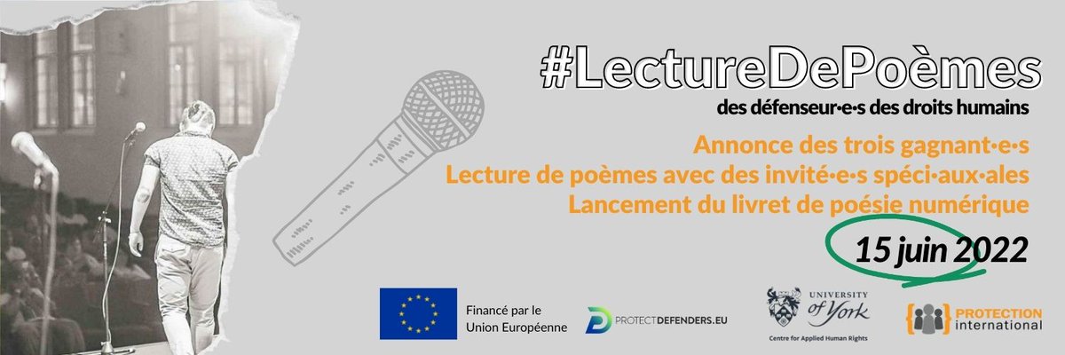 ProtectionInt's tweet photo. 🪶 C'est déjà la semaine prochaine! 📅Pour sensibiliser à l'importance des arts dans les mouvements sociaux, nous avons organisé un concours de poésie des #DDH. Le 15 juin venez écouter des poèmes dans 6 langues et célébrez les 3 gagnants!
Inscrivez-vous👉https://t.co/JFneM2KWuw https://t.co/WmIAx699V0