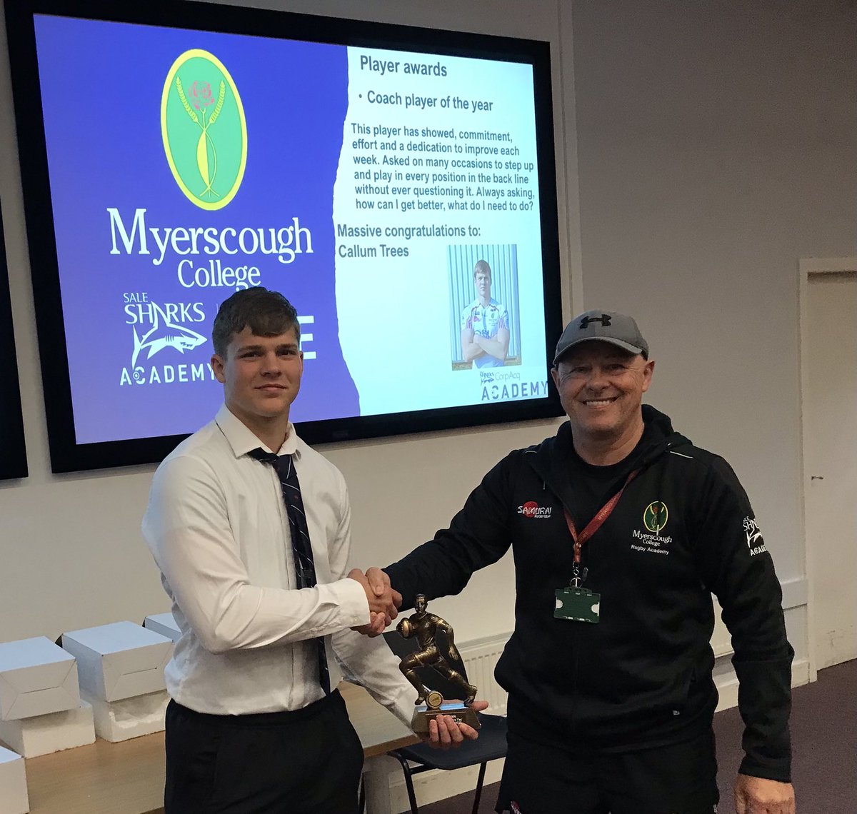 MyerscoughRugby's tweet photo. #MRAawards @MyerscoughColl @SaleSharksAcad congratulations to Callum Trees for coaches  player of the year award 🥇 https://t.co/40arVcHrCY