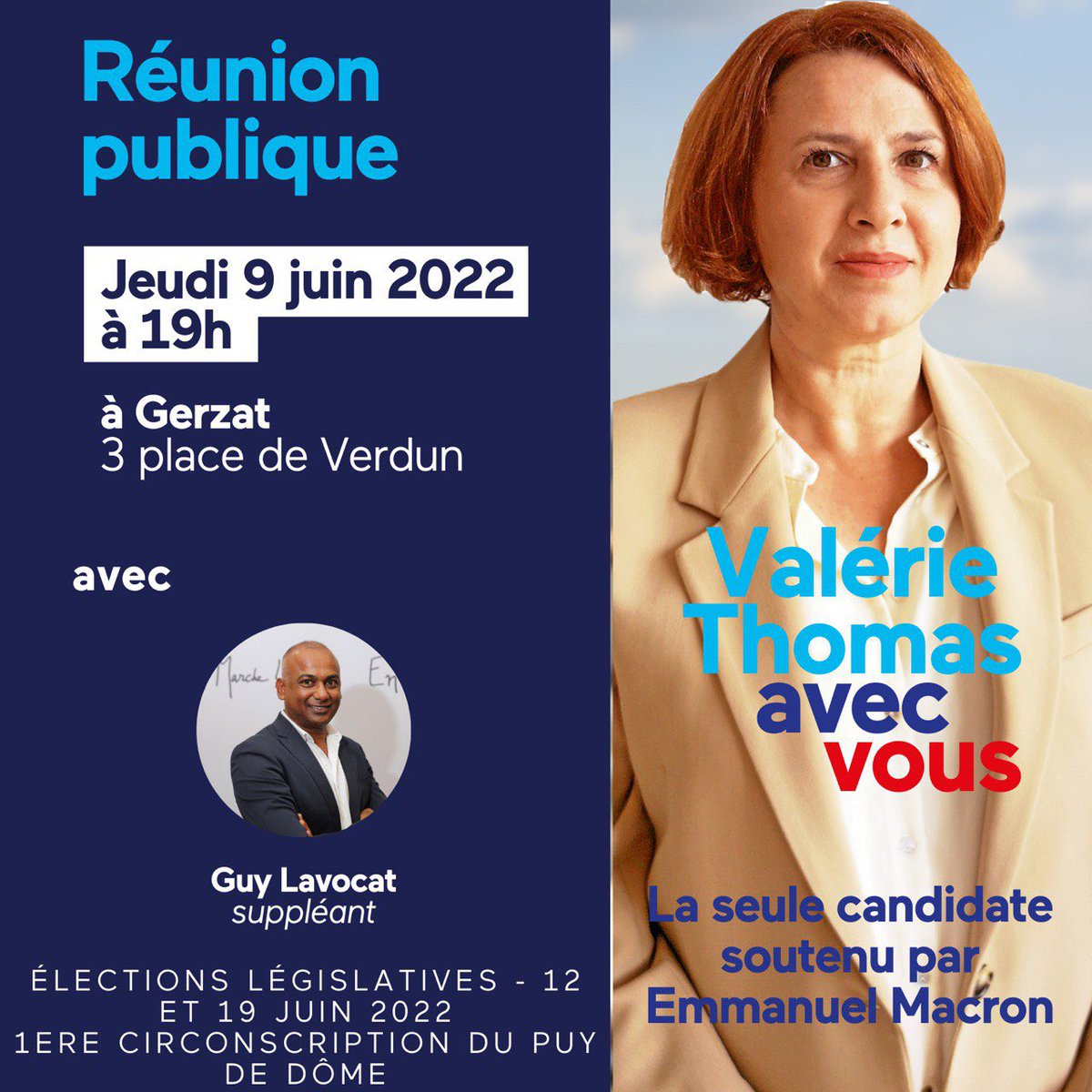 Retrouvez moi jeudi 9 juin à Gerzat à la salle du théâtre Cornillon pour échanger avec vous. #6301 #legislatives2022