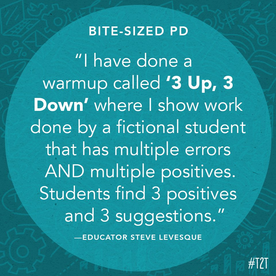 teacher2teacher's tweet photo. 3 Up ⬆️ ⬆️ ⬆️ 

3 Down ⬇️ ⬇️ ⬇️ 

T @mrlevesquemath's warmup demystifies mistake-making – and makes for a collaborative learning activity! 

#TeacherTwitter #EduGladiators https://t.co/df7IB6SyUk