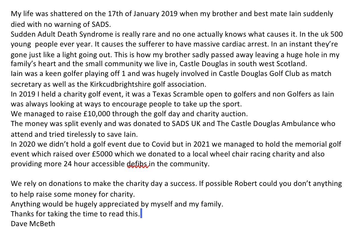 DaveMcBeth85's tweet image. Please share and tag anyone who might be able to help out. 
@AlexOrkaGolf @JustinRose99 @Beany25 @PaulLawriegolf @connor_syme @WestwoodLee @TyrrellHatton @marcusarmitage1 @blandy73