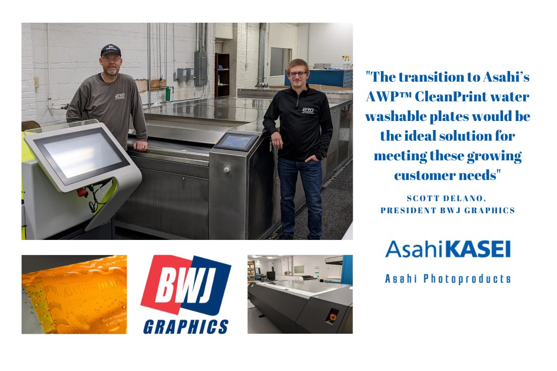 asahiphoto's tweet photo. Congratulations to BWJ Graphics for converting to Asahi AWP™ CleanPrint water-wash plates. This leading flexo trade shop is now more competitive than ever before with faster delivery time and higher quality plates. Read more: https://t.co/0hqiq5jWfI #Flexo #CleanPrint https://t.co/GUNjEM0WNT