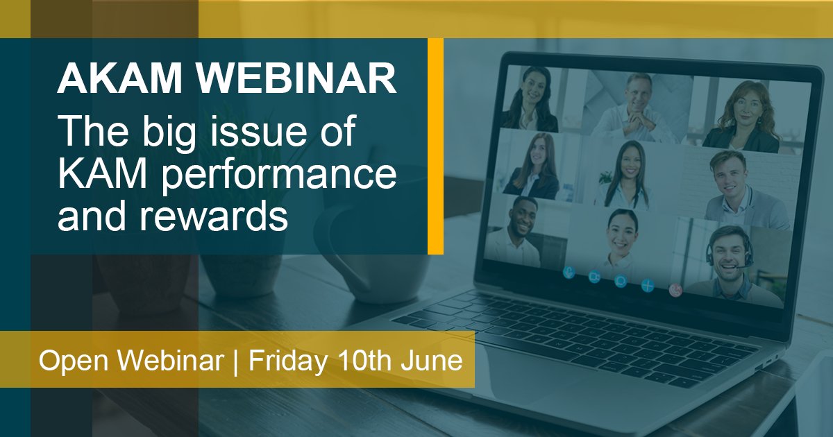 How are you measured?

Join AKAM's webinar on Friday the 10th of June, open to all, to compare.

In this webinar, Diana Woodburn will share insight into how organisations recognise KAM performance and its consequences.

Register here: us02web.zoom.us/webinar/regist…