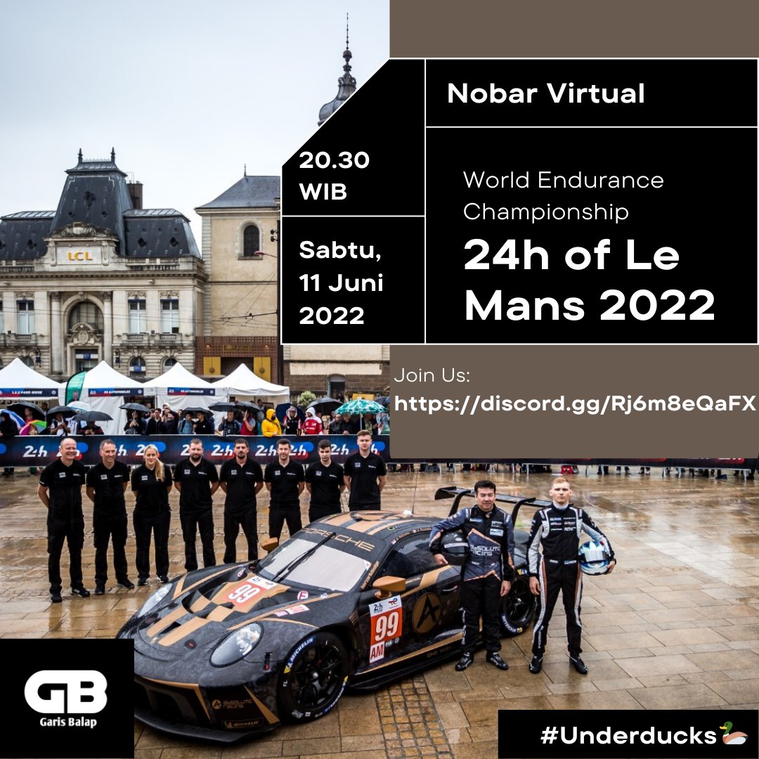 GarisBalap's tweet photo. Dalam rangka hajatan akbar 24h of Le Mans 2022,
Garis Balap akan mengadakan nobar virtual melalui discord yang akan dilaksanakan pada hari Sabtu, 11 Juni 2022 mulai jam 20.30 WIB. Mari kita bersama-sama mendukung dua putra terbaik bangsa!!
Untuk TKP bisa diakses di bio kami https://t.co/Ye249zoSh0