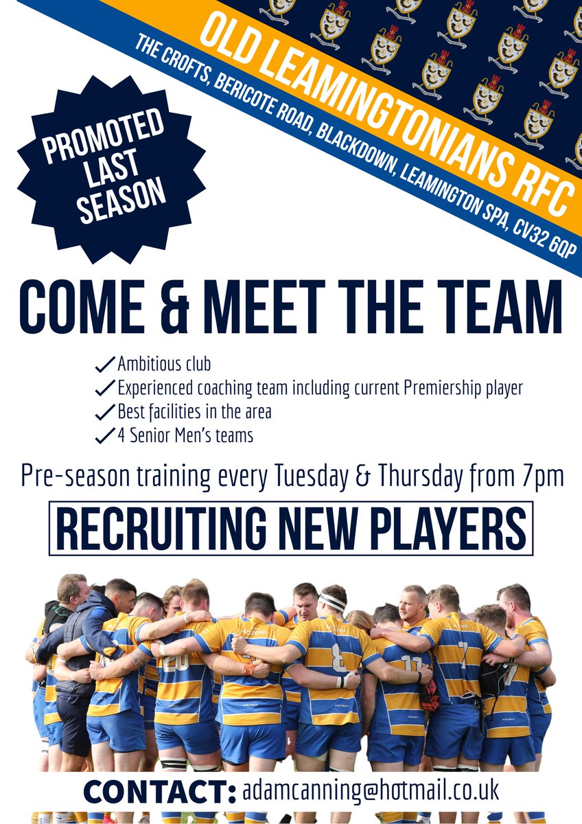Come down to The Crofts on the 28th June and join in with the Men's team for preseason! Get to play alongside a great and inclusive team of lads and sharpen your skills with professional coaching from Adam Canning (<a href="/ACanning10/">Adam Canning</a> ) and Wasp's Ben Harris (<a href="/BenH4rris1/">Ben Harris</a>).