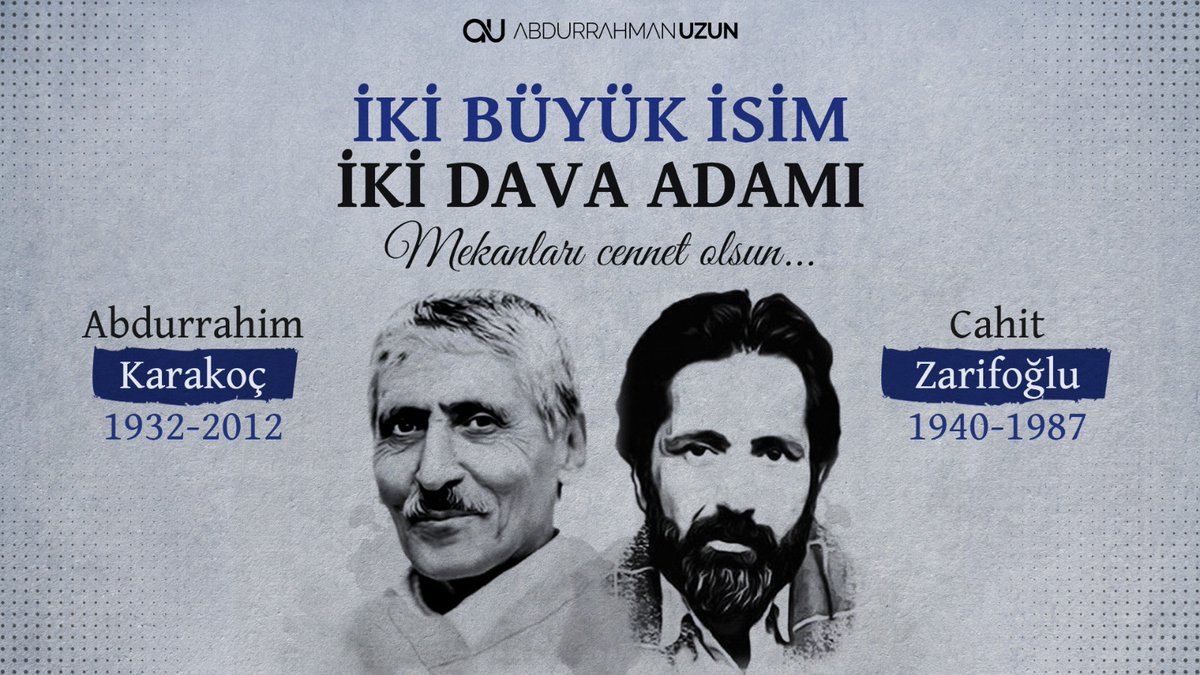 Şiirleri ve dertleriyle gönül perdelerimizi söken iki güzel insanı vefatlarının sene-i devriyesinde saygı ve rahmetle anıyorum.
#CahitZarifoglu #AbdurrahimKarakoç