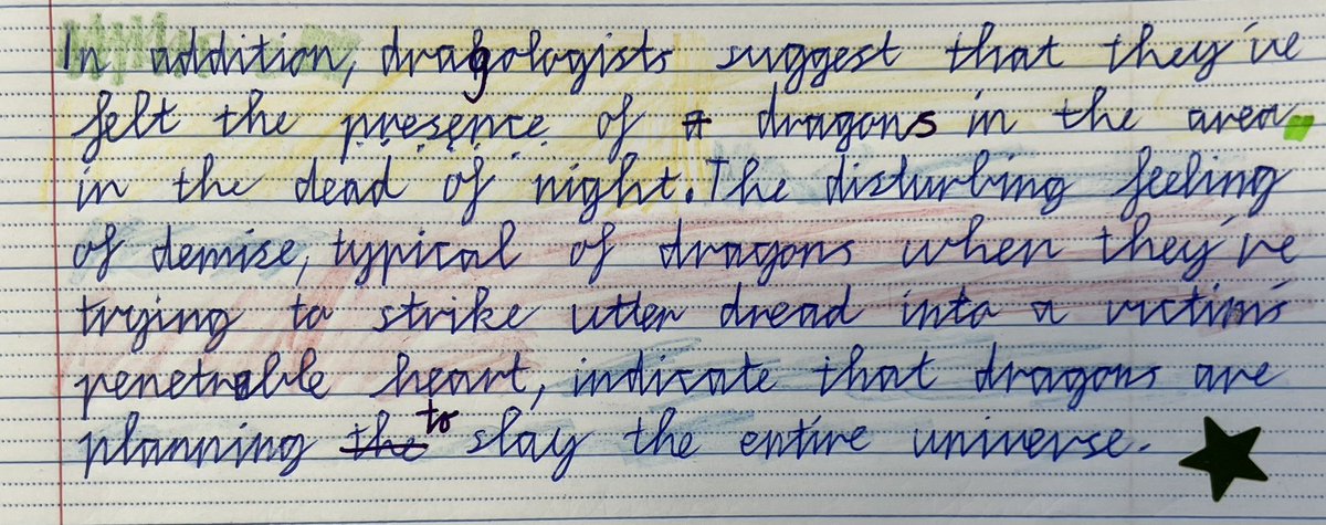 Lots of fun collecting evidence of dragons and ‘magpie-ing’ some fabulous ideas from ‘Dragons’ Wood’ by Brian Moses. Ideas then used in sentence pattern work, for discussion writing. <a href="/PieCorbett/">Pie Corbett</a> <a href="/Talk4Writing/">Talk for Writing</a> <a href="/SusieHillard/">Susie Hillard</a>