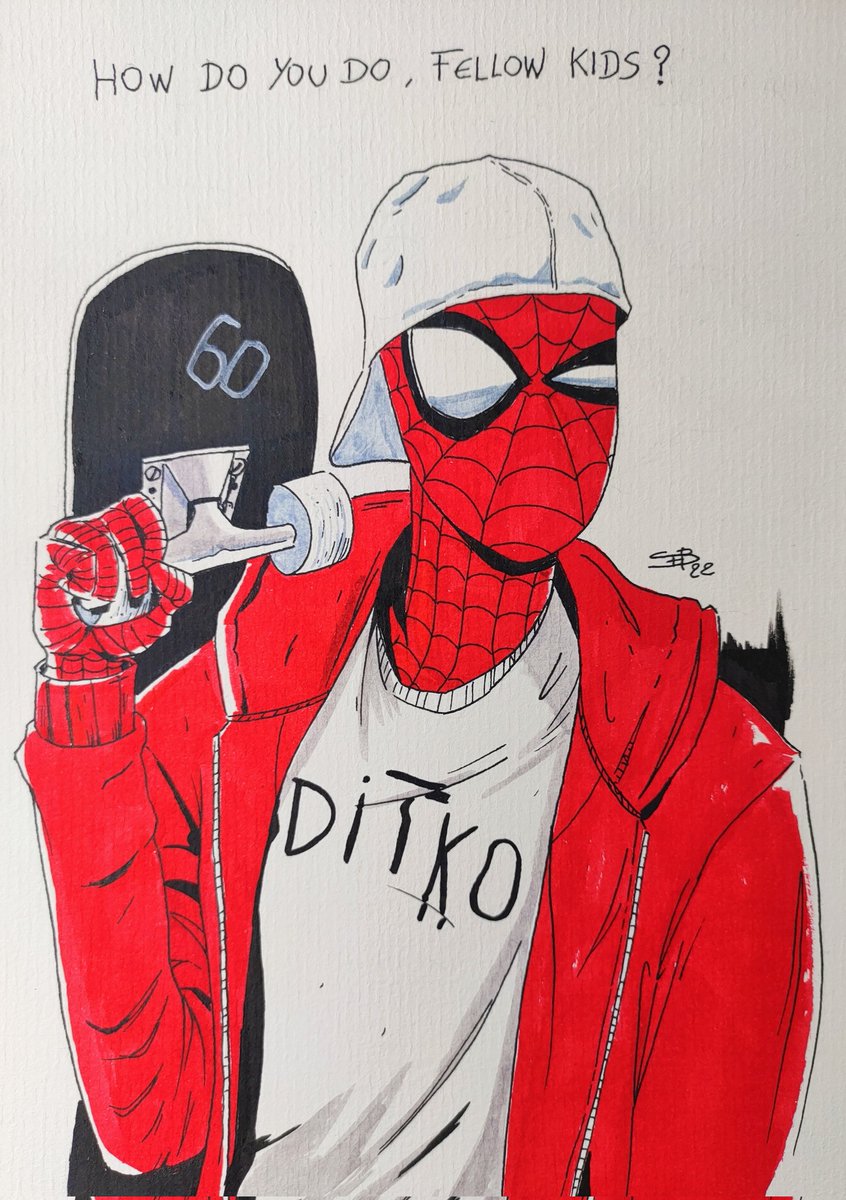 Shebaplissken's tweet image. Je suis légèrement en retard mais bon ... A 60 ans on est moins pressé 😊 #happybirthdayspiderman #spiderman60th #spiderman #marvelcomics #comics #fanart #traditionalart #sketchbook #ink