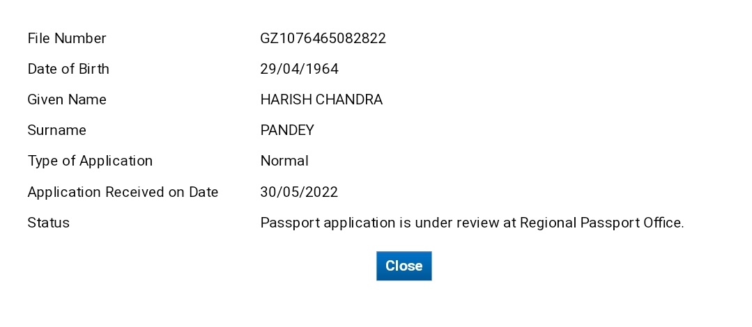 <a href="/rpoghaziabad/">RPO Ghaziabad</a> <a href="/MOS_MEA/">V. Muraleedharan</a> <a href="/MEAIndia/">Randhir Jaiswal</a> It is past few days since i am waiting for the below status to change. Please let me know the exact status of the file number displayed in the screenshot below.