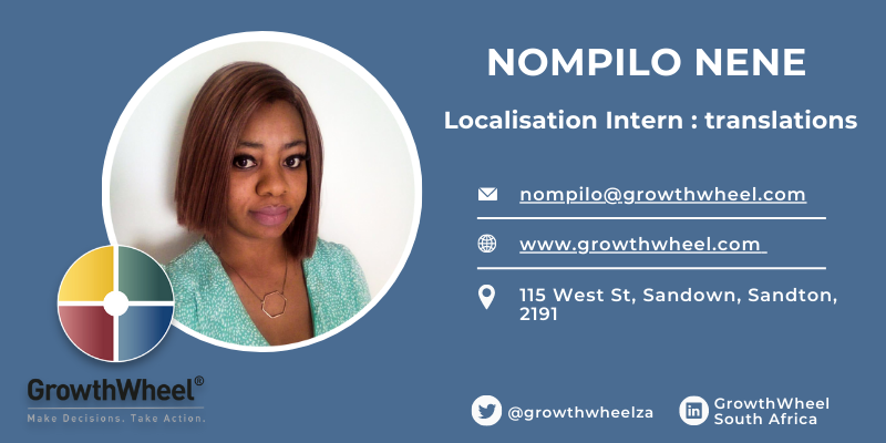 growthwheelza's tweet photo. Meet Noms who recently joined us as an intern. She translated the GrowthWheel toolbox and online platform to speak Zulu, Xhosa, Sotho and Afrikaans. Over 160,000 words using @Google business suite translation formula. Connect with Noms for a couple of tips #JEDImindset https://t.co/LVTcpYQADK