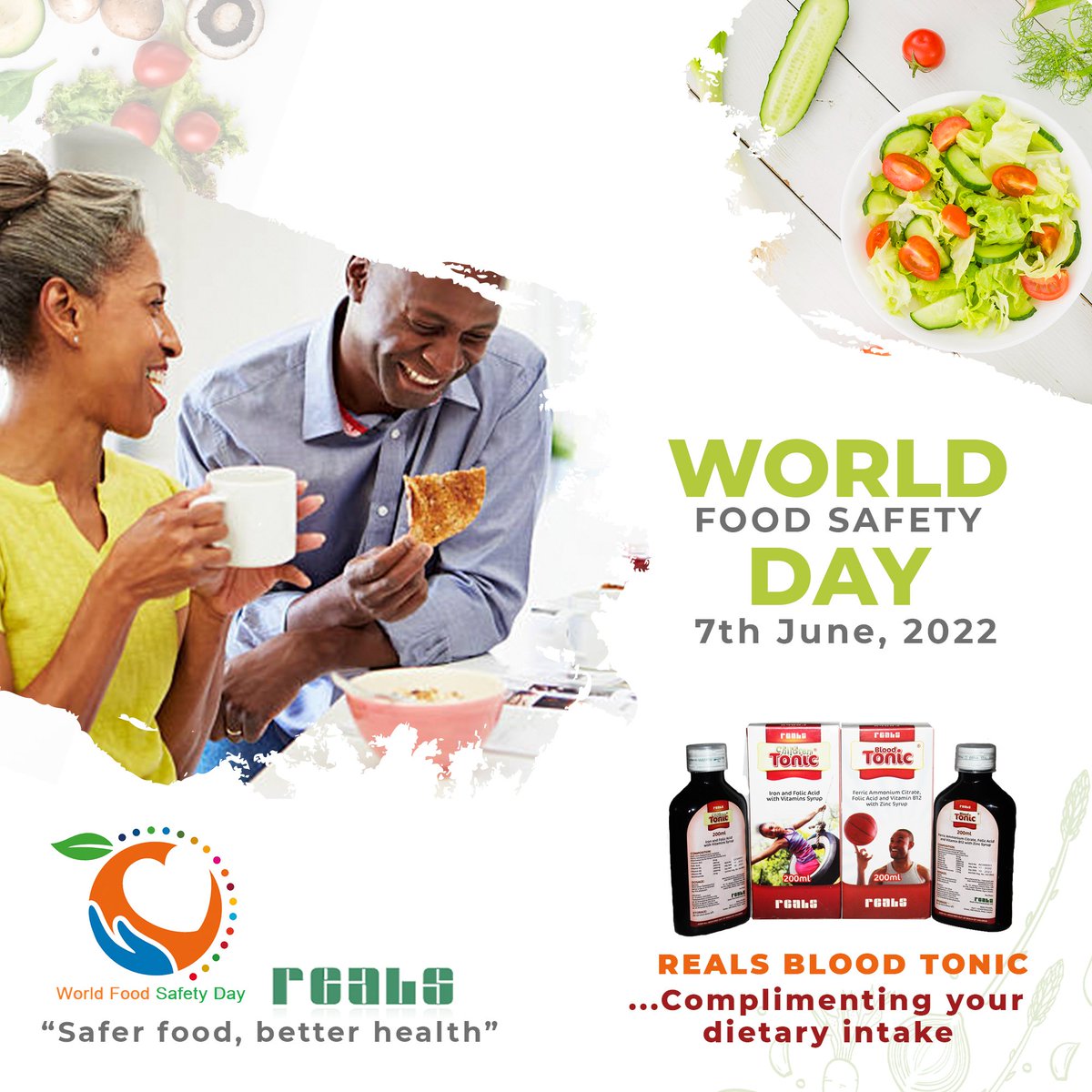 RealsGroup's tweet photo. Happy World Food Safety Day....
#realspharmaceutical #realsgroup #realsbloodtonic #tonic #wellbeing #wellness #health #healthcare #healthyfood #healthylifestyle #healthandwellness #blood #bloodbuilder #eathealthy #eat #eatclean https://t.co/Fl0mysvnNd